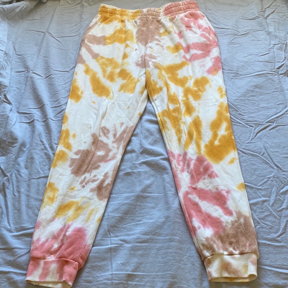 pink and orange tie-die sweatpants